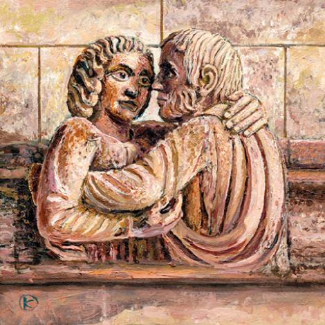 Love Embrace gargoyle Magdalen Oxford print from Ken Organ painting