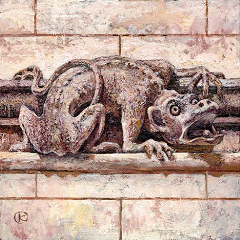 Print Monkey Demon Gargoyle Bodleian Oxford from Ken Organ painting