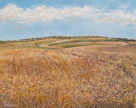 Landscape barley Chilterns Ipsden Wallingford print from painting by Ken Organ 